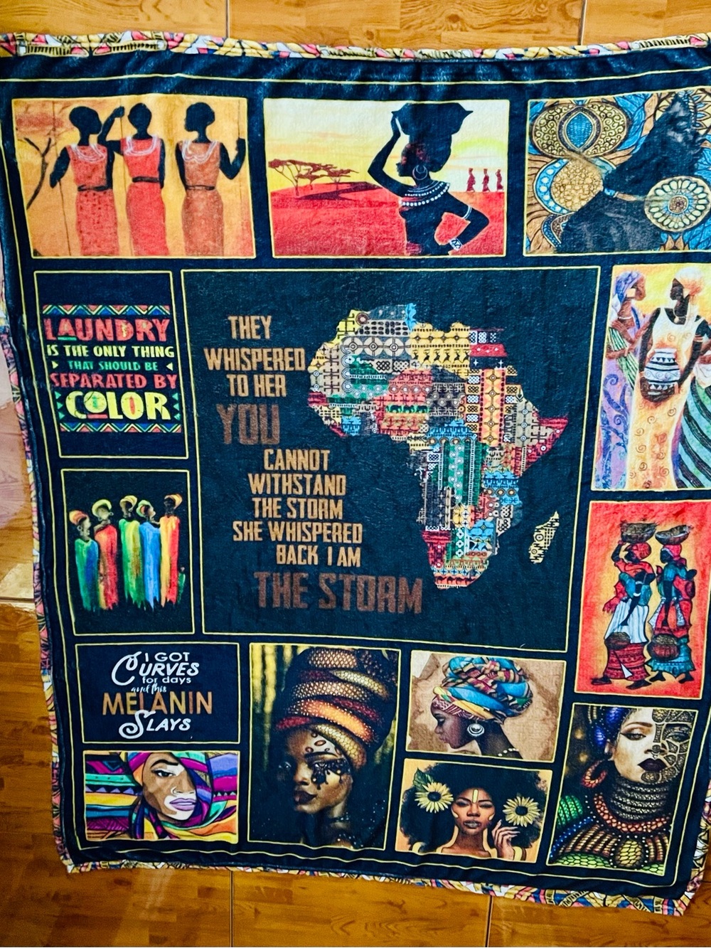Blank NYC Black Multi-Color African Patchwork Throw